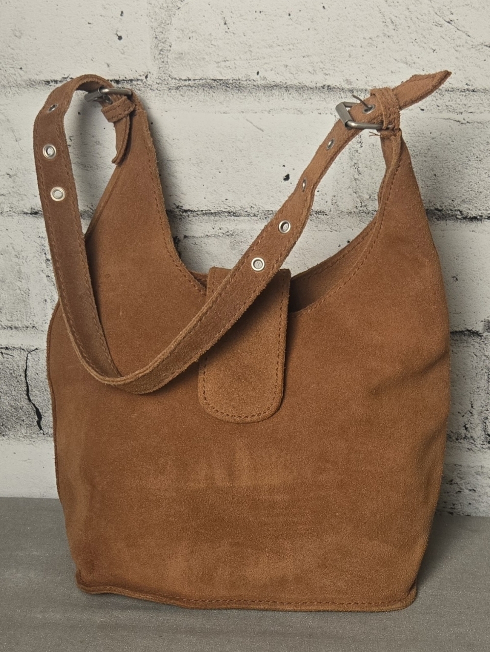 Vintage 2002 GAP Brown Suede Hobo Bag Y2K Minimalist Shoulder Bag - Picture 4 of 15